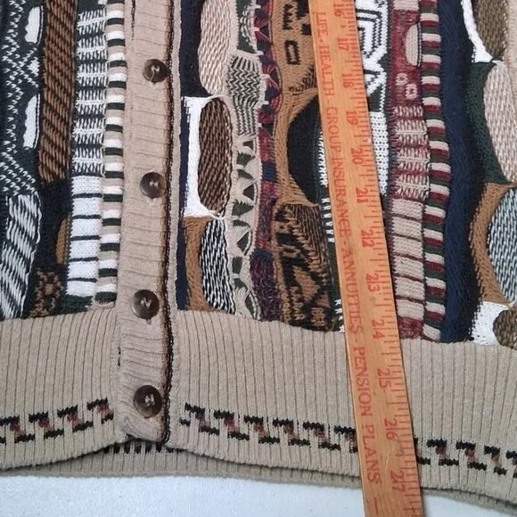 Vintage 1990s Conte di Milano Cardigan Sweater Vest Men Large 3D Knit Button Up